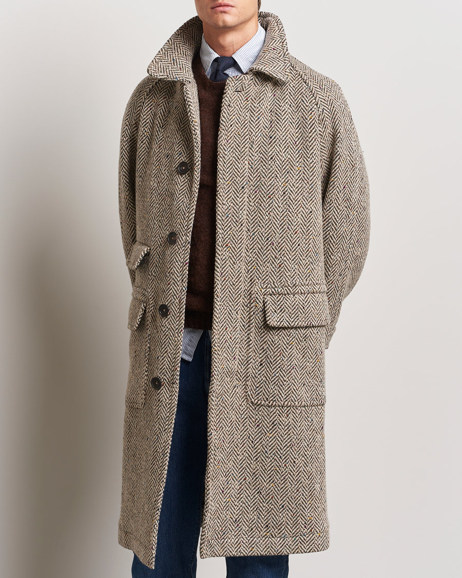 Homme | Manteaux Et Vestes | Drake's | Herringbone Tweed Raglan Coat Oat Fleck