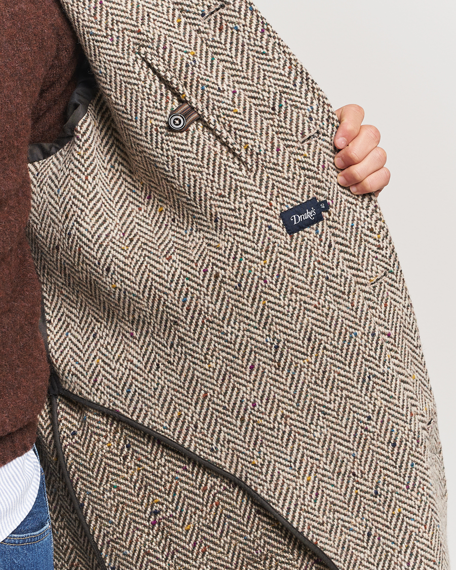 Homme | Manteaux Et Vestes | Drake's | Herringbone Tweed Raglan Coat Oat Fleck