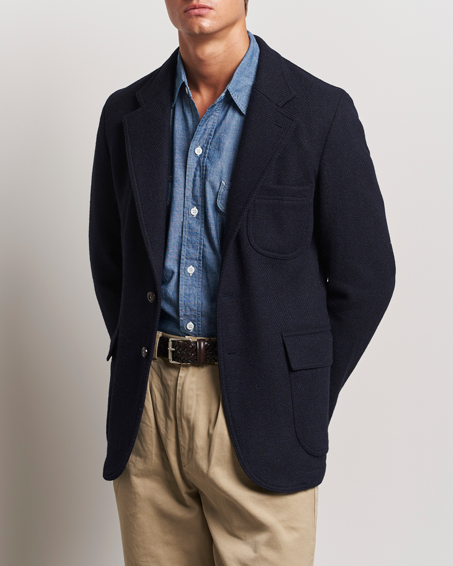 Homme | Blazers | Drake's | MKVII Harris Tweed Blazer Navy