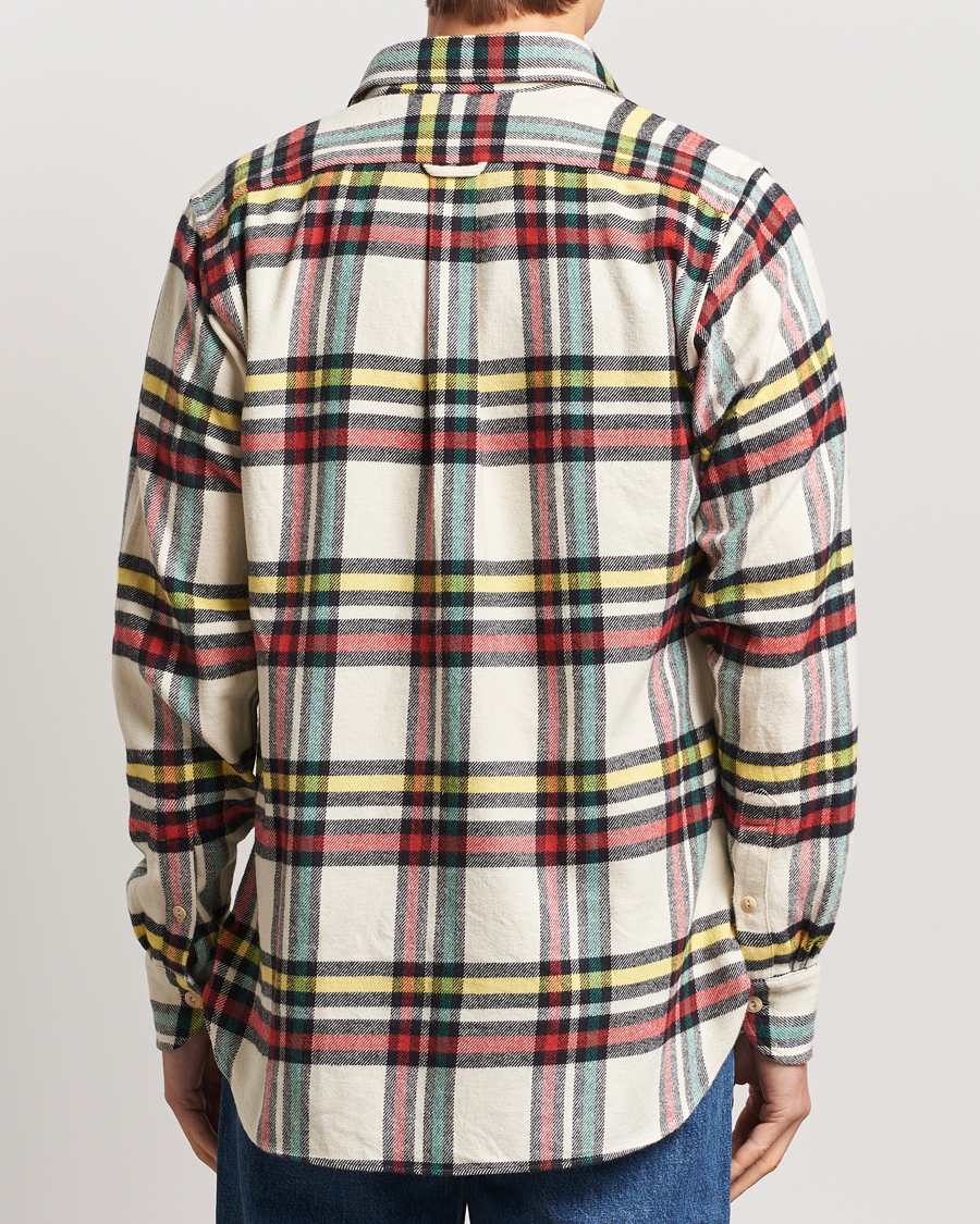 Homme | Chemises | Drake's | Brushed Cotton Work Shirt Ecru/Red/Green