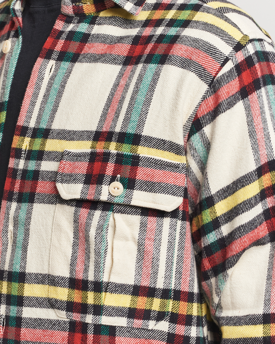 Homme | Chemises | Drake's | Brushed Cotton Work Shirt Ecru/Red/Green