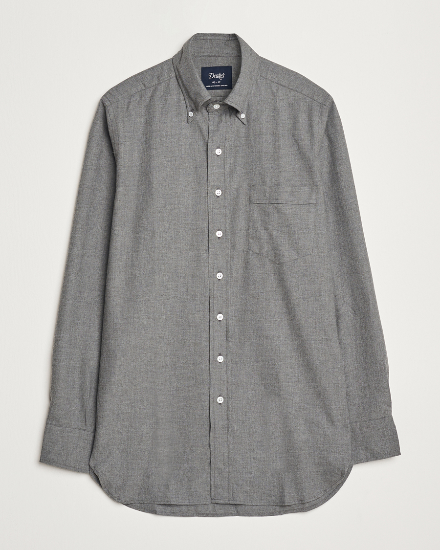 Homme | Chemises | Drake's | Button Down Flannel Shirt Grey
