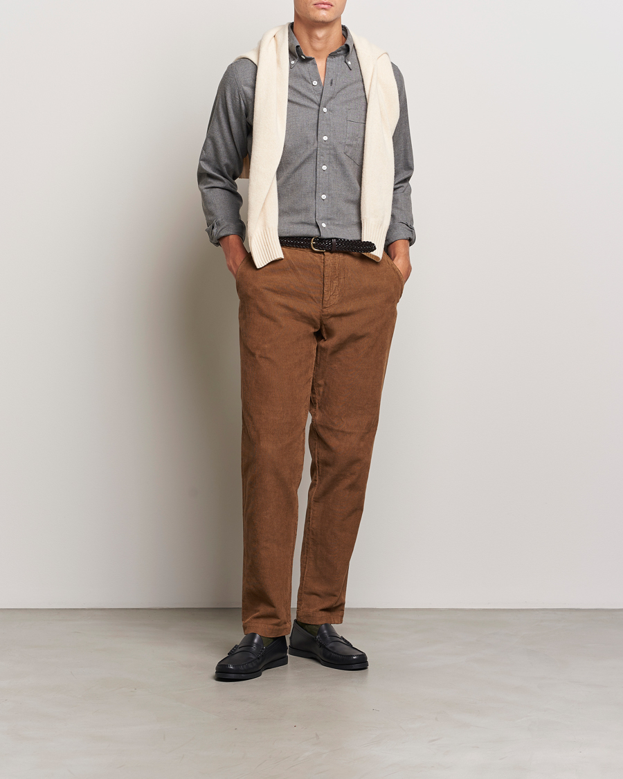 Homme | Chemises | Drake's | Button Down Flannel Shirt Grey