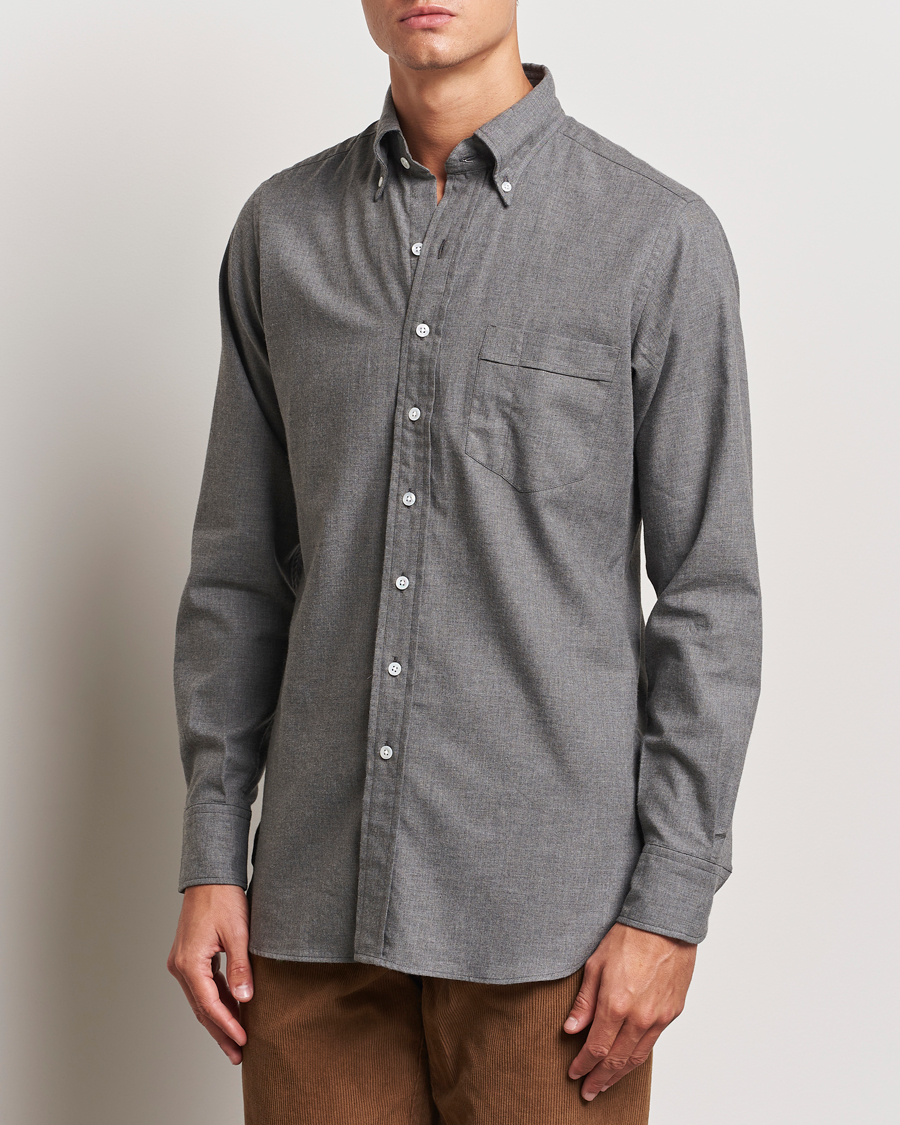 Homme | Chemises | Drake's | Button Down Flannel Shirt Grey
