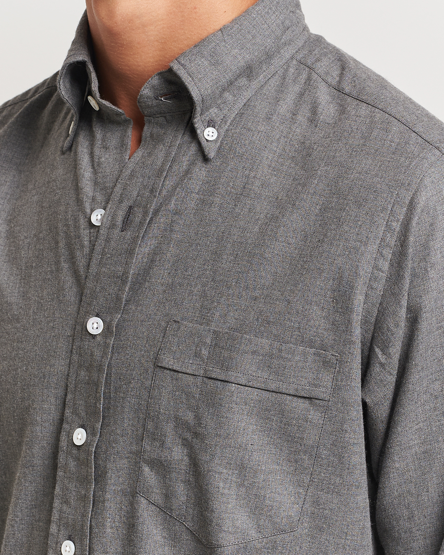Homme | Chemises | Drake's | Button Down Flannel Shirt Grey