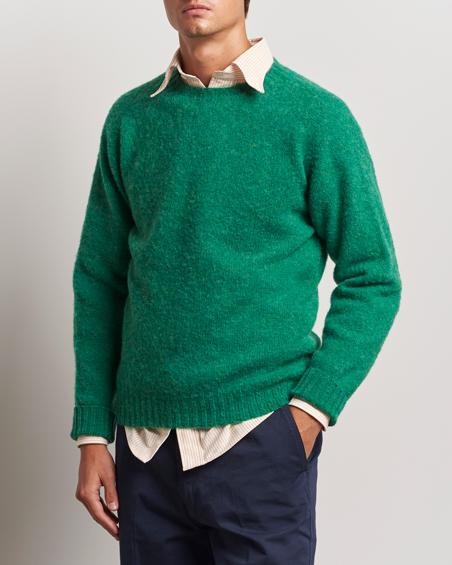 Homme | Pulls Et Tricots | Drake's | Brushed Shetland Crew Pixie Green