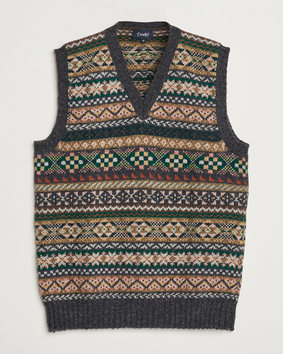 Homme | Pulls Et Tricots | Drake's | Fairisle Wool Vest Purple Multi
