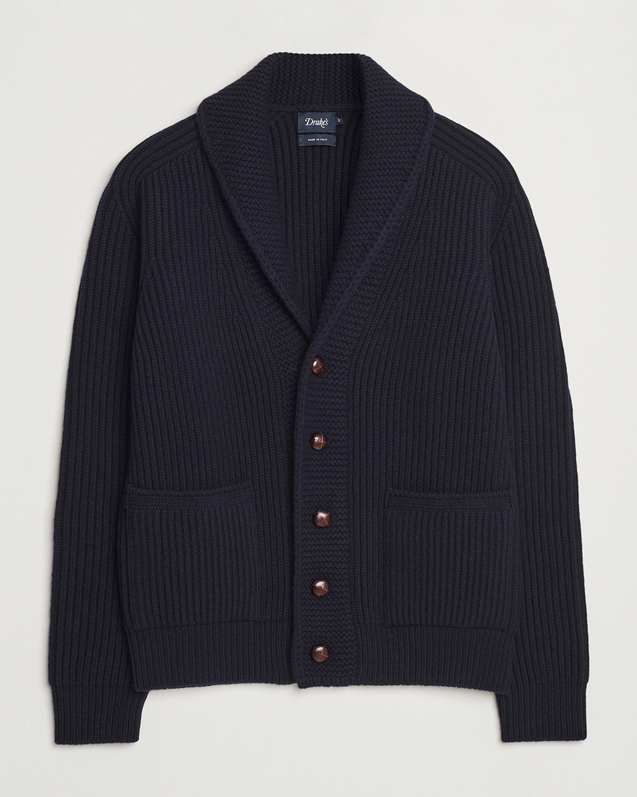 Homme | Pulls Et Tricots | Drake's | Lambswool 6-Ply Shawl Collar Cardigan Navy