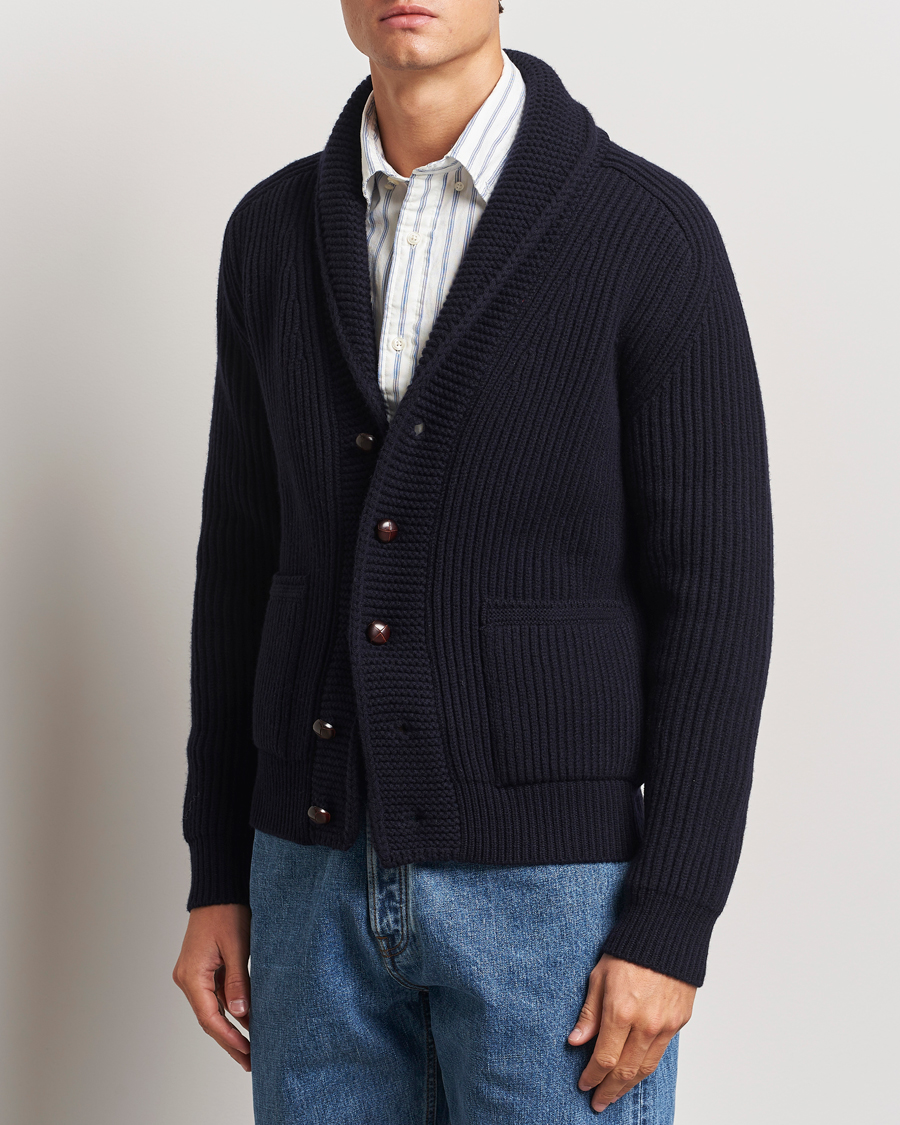 Homme | Pulls Et Tricots | Drake's | Lambswool 6-Ply Shawl Collar Cardigan Navy