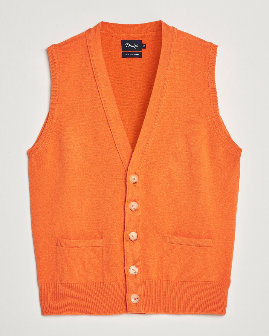 Homme | Pulls Et Tricots | Drake's | Lambswool Vest Cardigan Orange