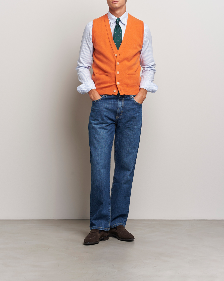 Homme | Pulls Et Tricots | Drake's | Lambswool Vest Cardigan Orange