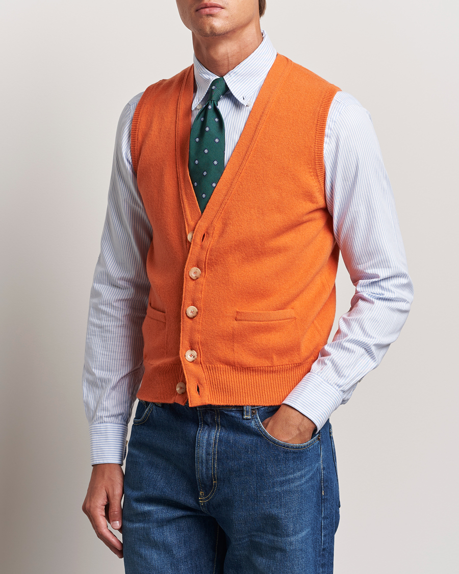 Homme | Pulls Et Tricots | Drake's | Lambswool Vest Cardigan Orange