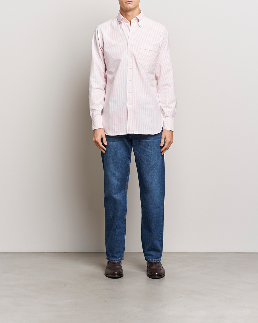 Homme | Chemises | Drake's | Striped Button Down Oxford Shirt Pink