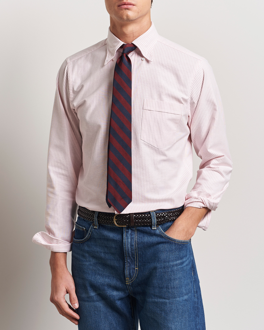 Homme | Chemises | Drake's | Striped Button Down Oxford Shirt Pink