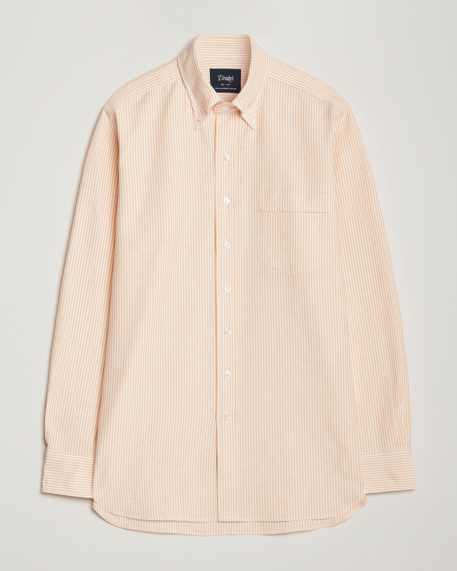 Homme | Chemises | Drake's | Striped Button Down Oxford Shirt Orange