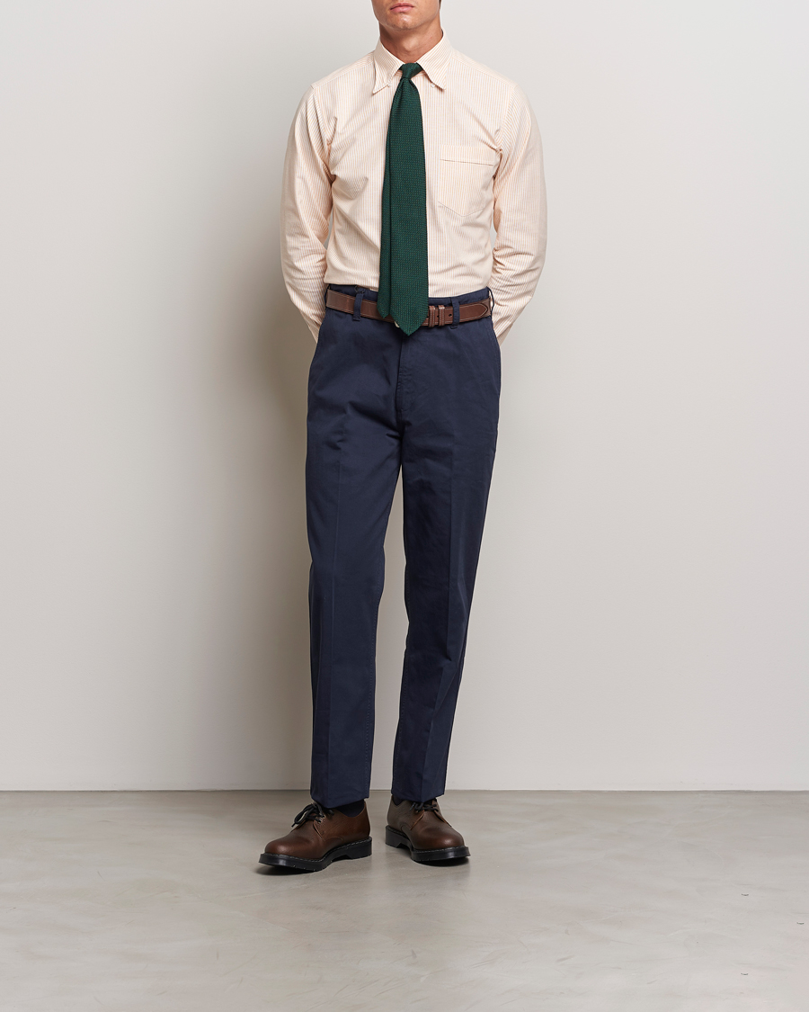 Homme | Chemises | Drake's | Striped Button Down Oxford Shirt Orange