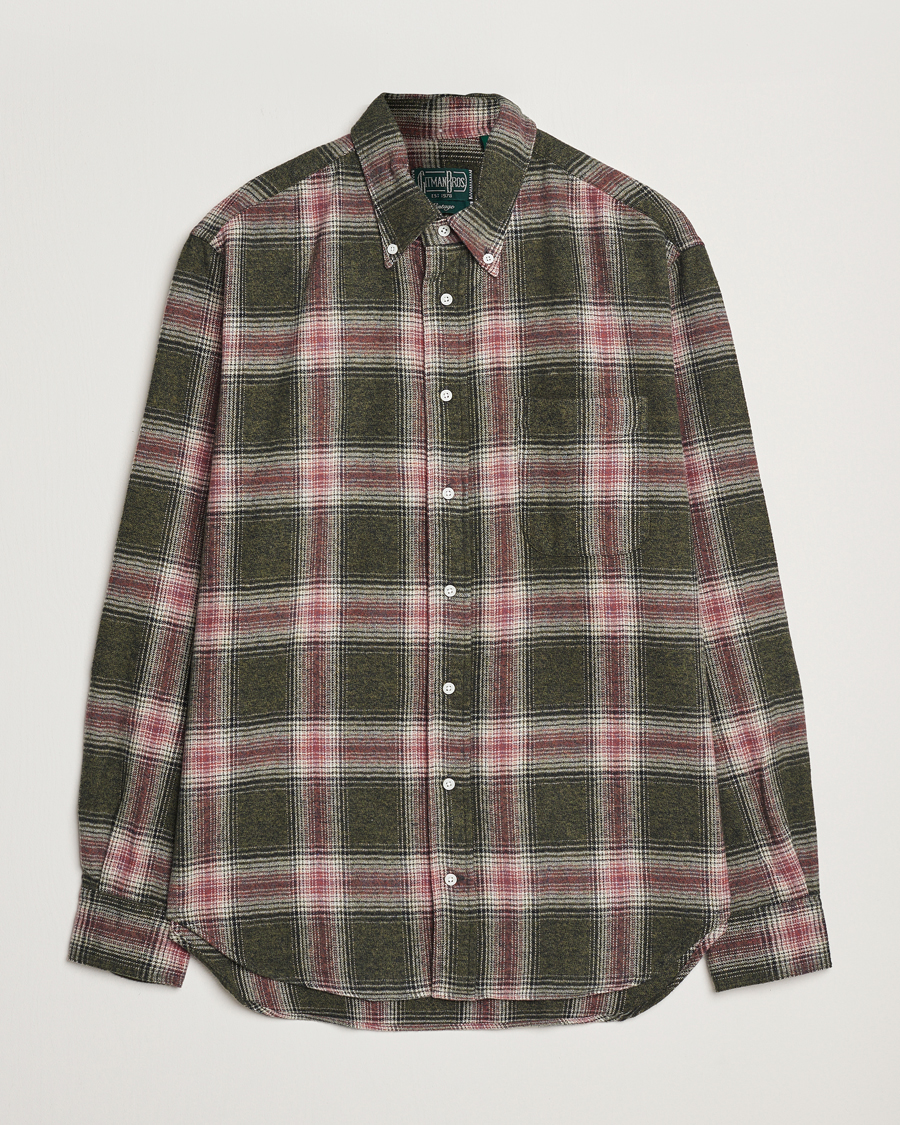 Homme | Chemises | Gitman Vintage | Button Down Brushed Flannel Shirt Olive Check