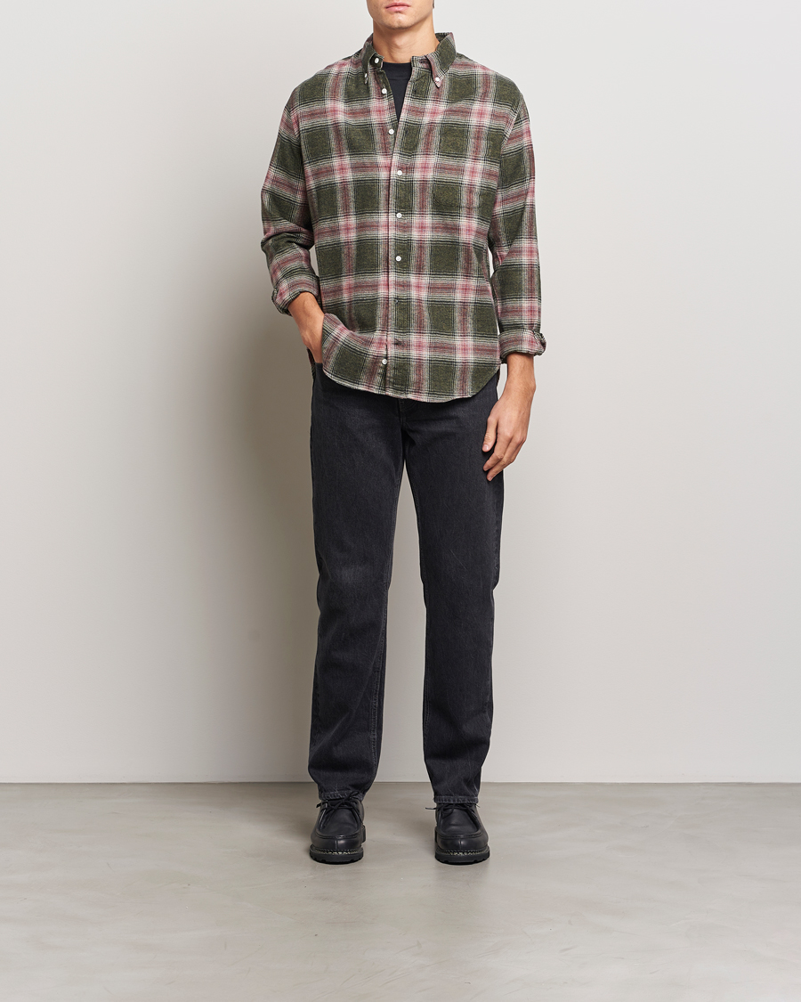 Homme | Chemises | Gitman Vintage | Button Down Brushed Flannel Shirt Olive Check