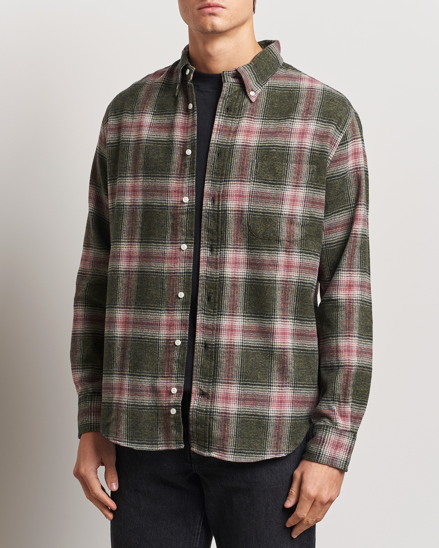 Homme | Chemises | Gitman Vintage | Button Down Brushed Flannel Shirt Olive Check