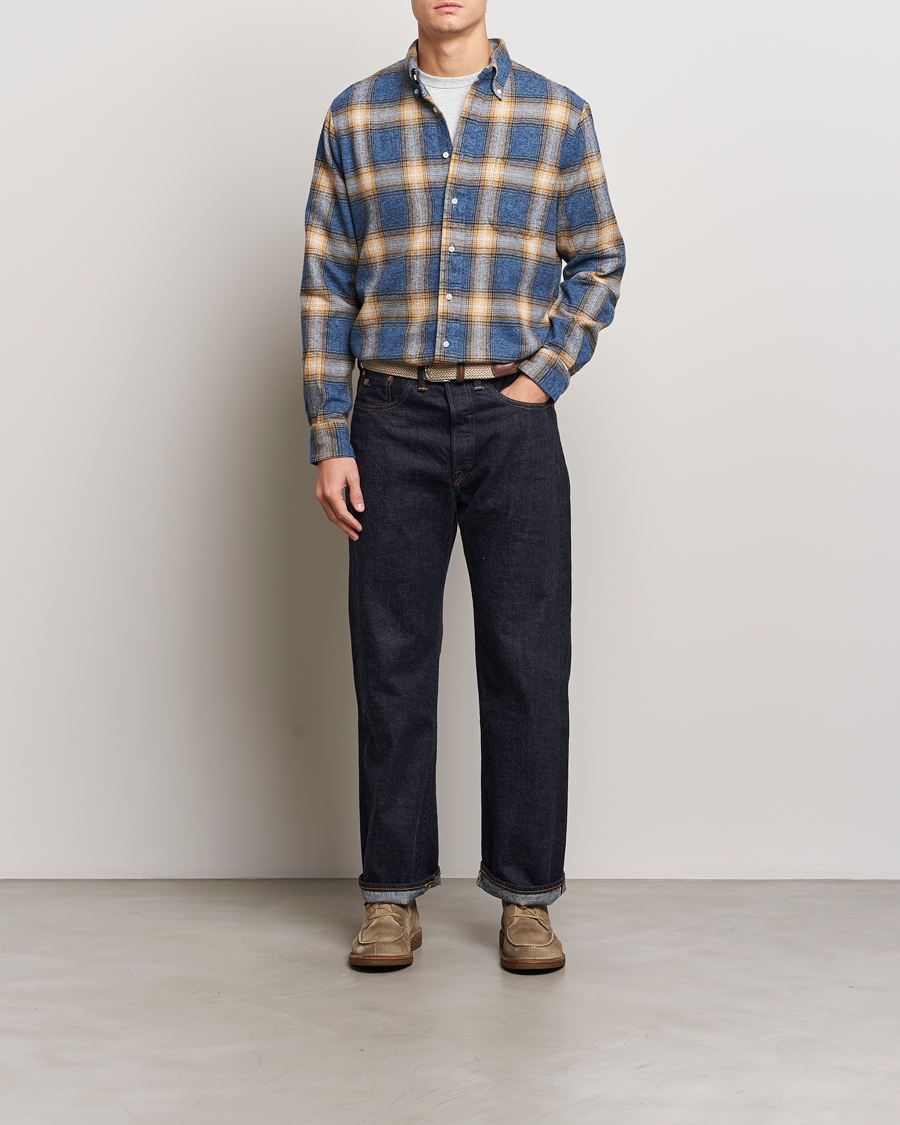 Homme | Chemises | Gitman Vintage | Button Down Brushed Flannel Shirt Blue Check