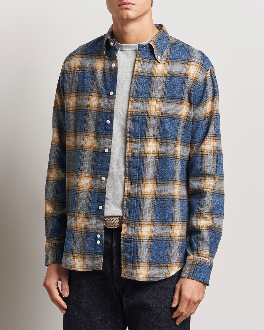 Homme | Chemises | Gitman Vintage | Button Down Brushed Flannel Shirt Blue Check