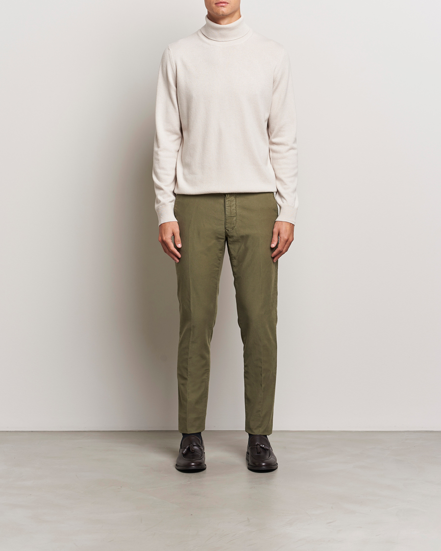 Homme | Pantalons | Incotex | Slim Fit Garment Dyed Slacks Dark Green