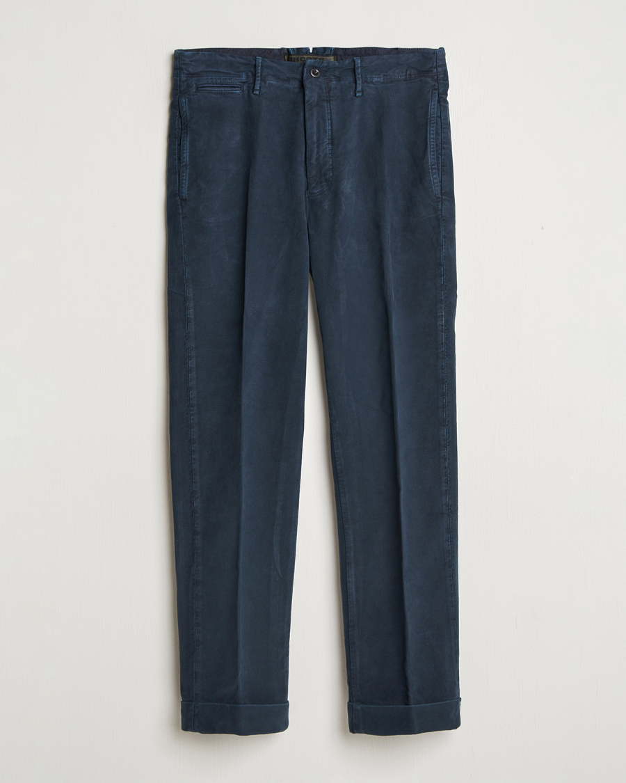 Homme | Pantalons | Incotex | Regular Fit Moleskin Slacks Navy