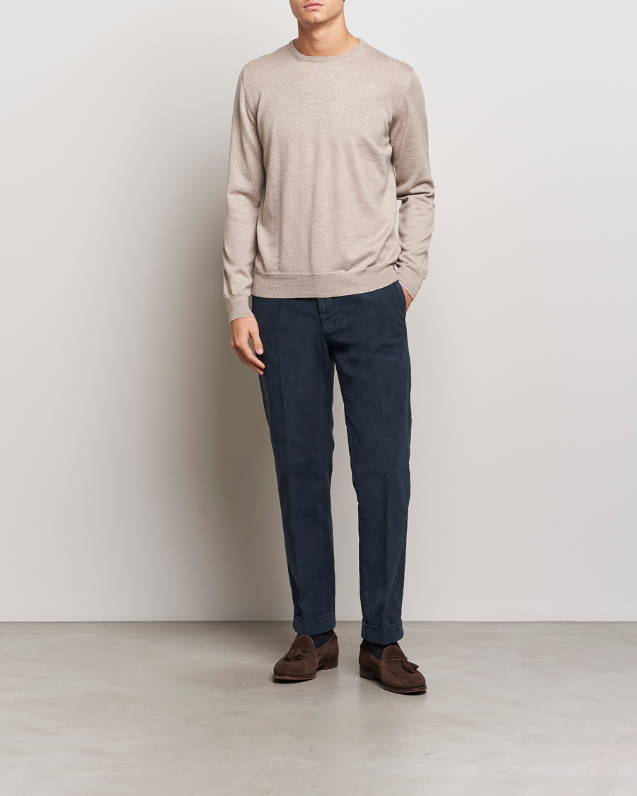 Homme | Pantalons | Incotex | Regular Fit Moleskin Slacks Navy