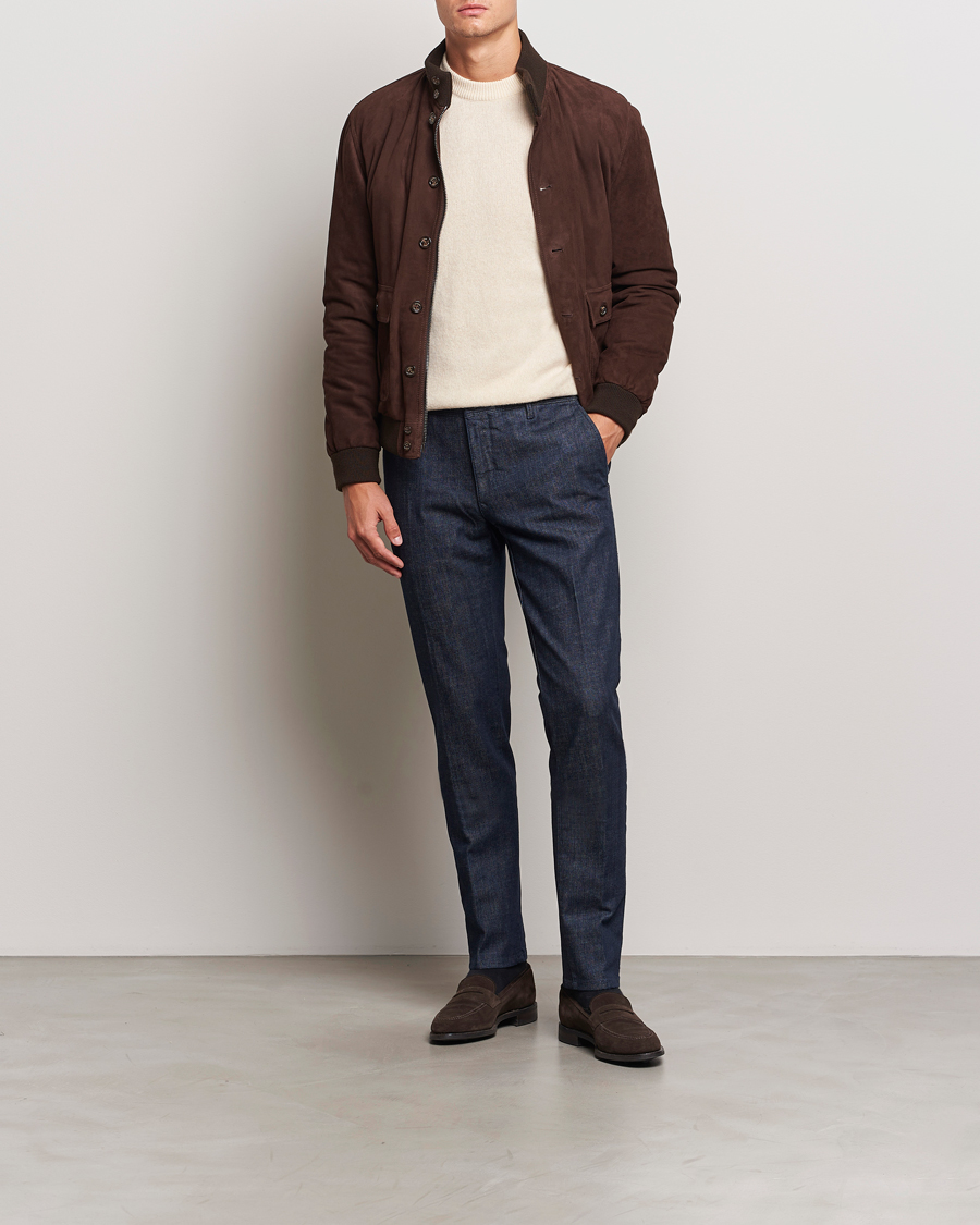 Homme | Pantalons | Incotex | Slim Fit Denim Slacks Dark Blue