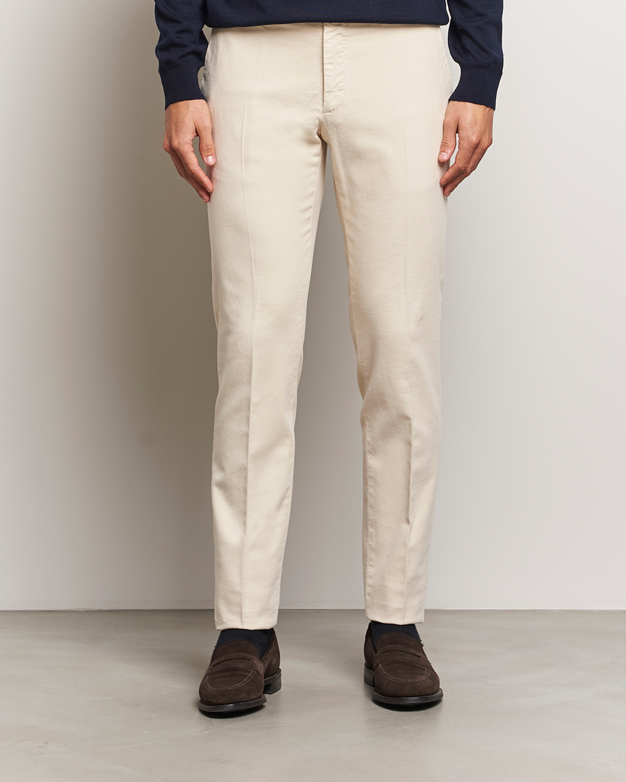 Homme | Pantalons | Incotex | Slim Fit Luxury Moleskine Trousers Off White