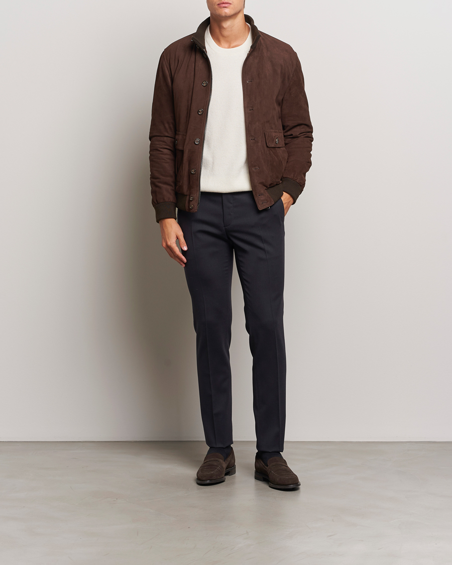 Homme | Pantalons | Incotex | Silm Fit Washable Flannel Trousers Navy