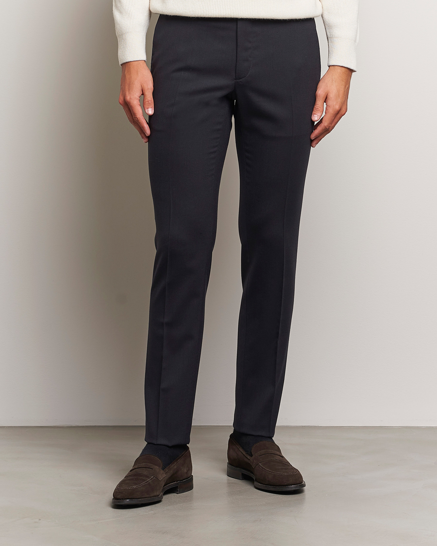 Homme | Pantalons | Incotex | Silm Fit Washable Flannel Trousers Navy