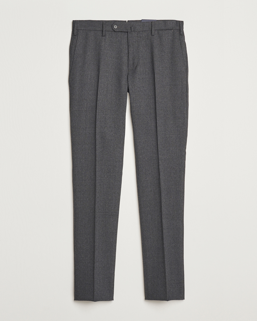 Homme | Pantalons | Incotex | Silm Fit Washable Flannel Trousers Dark Grey