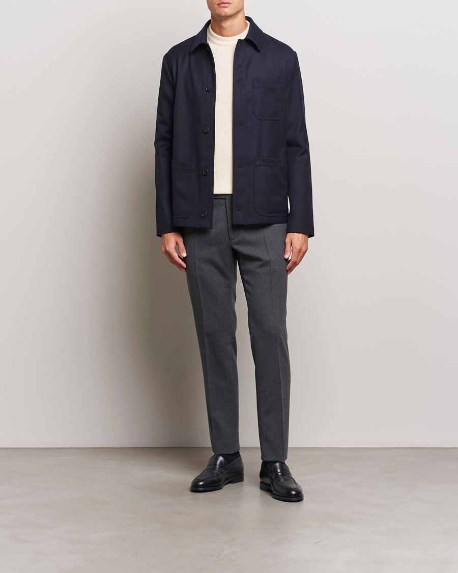 Homme | Pantalons | Incotex | Silm Fit Washable Flannel Trousers Dark Grey