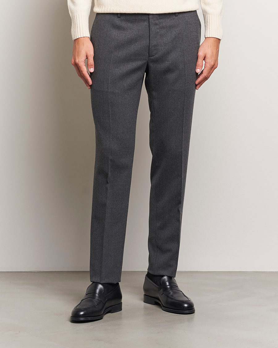 Homme | Pantalons | Incotex | Silm Fit Washable Flannel Trousers Dark Grey