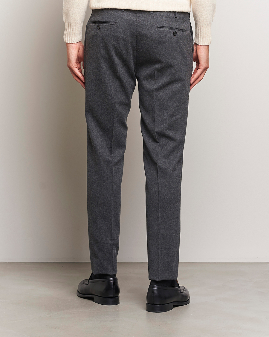 Homme | Pantalons | Incotex | Silm Fit Washable Flannel Trousers Dark Grey