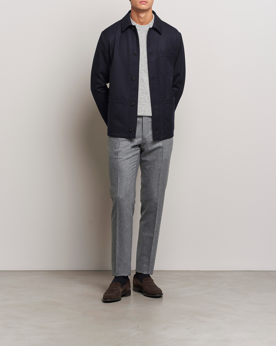 Homme | Pantalons | Incotex | Slim Fit Carded Flannel Trousers Grey Melange