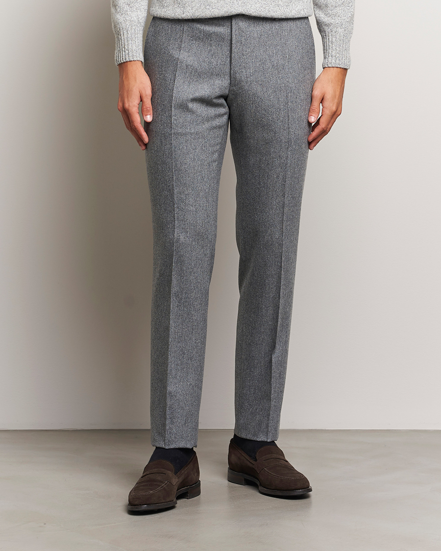 Homme | Pantalons | Incotex | Slim Fit Carded Flannel Trousers Grey Melange