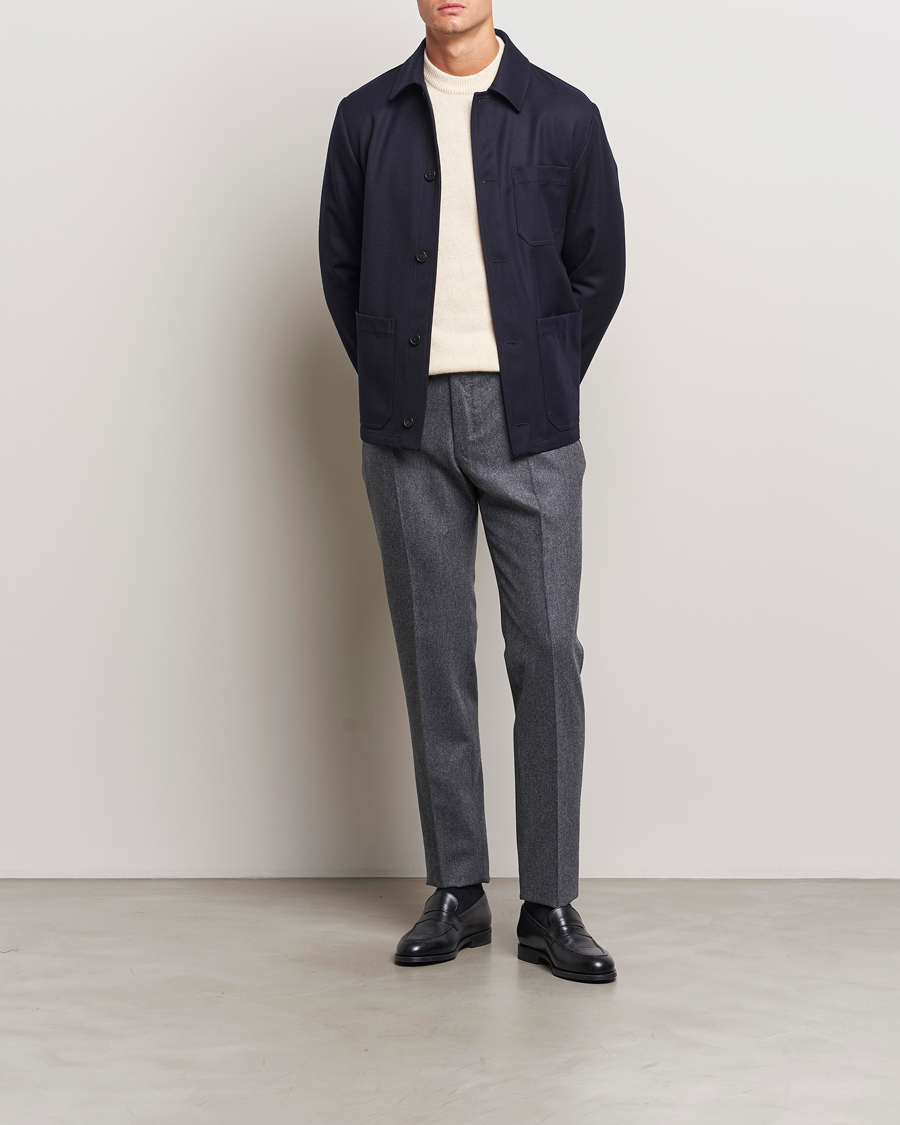 Homme | Pantalons | Incotex | Slim Fit Carded Flannel Trousers Dark Grey
