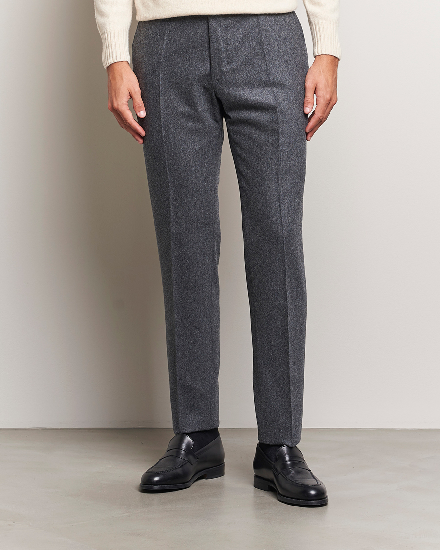 Homme | Pantalons | Incotex | Slim Fit Carded Flannel Trousers Dark Grey