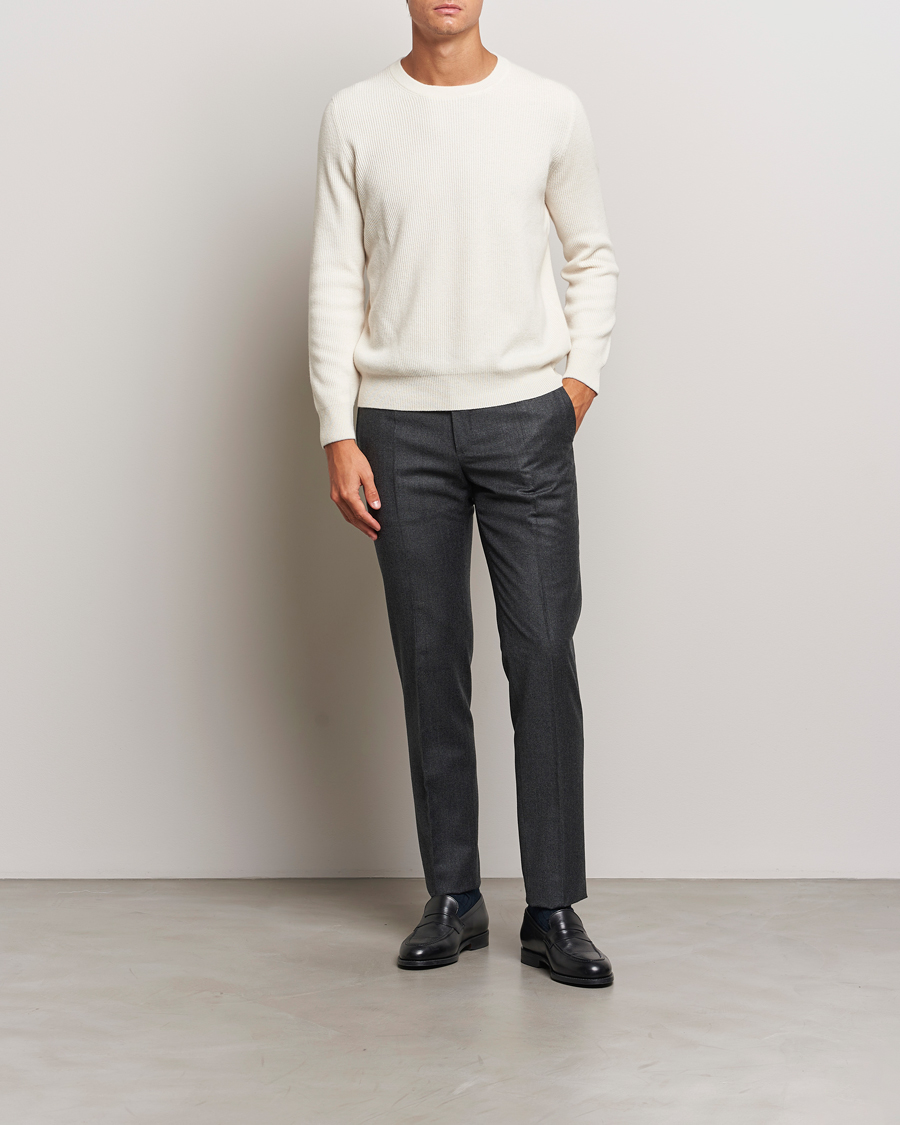 Homme | Pantalons | Incotex | Slim Fit Houndstooth Flannel Trousers Light Grey