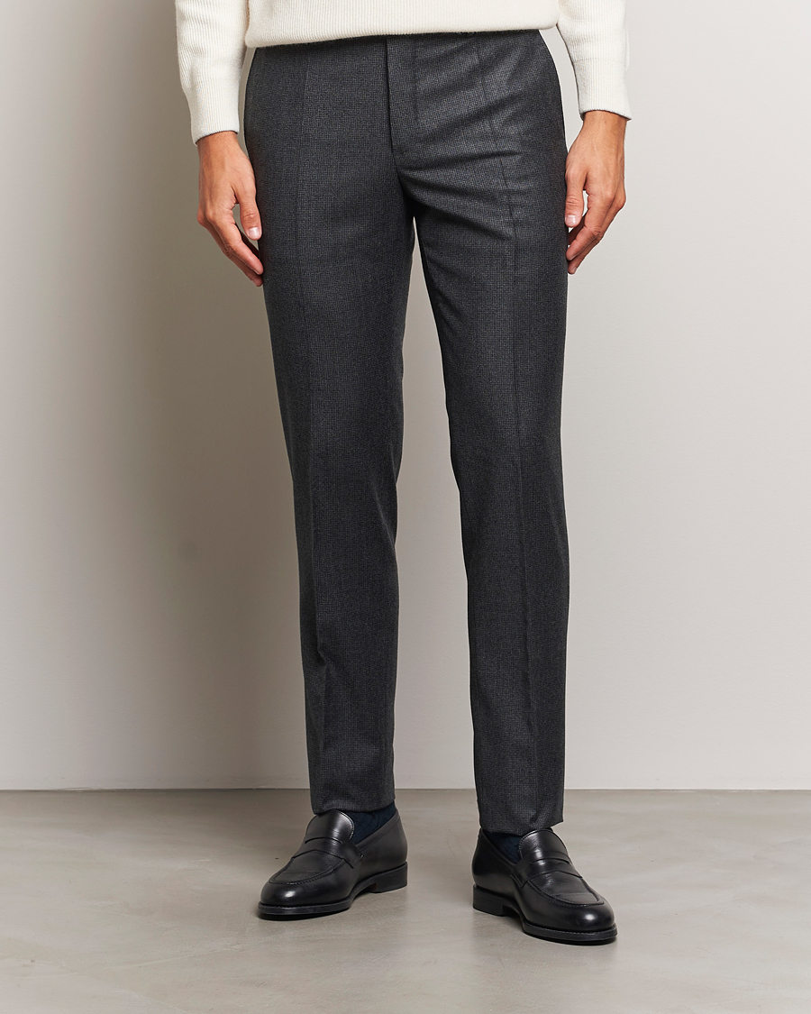 Homme | Pantalons | Incotex | Slim Fit Houndstooth Flannel Trousers Light Grey