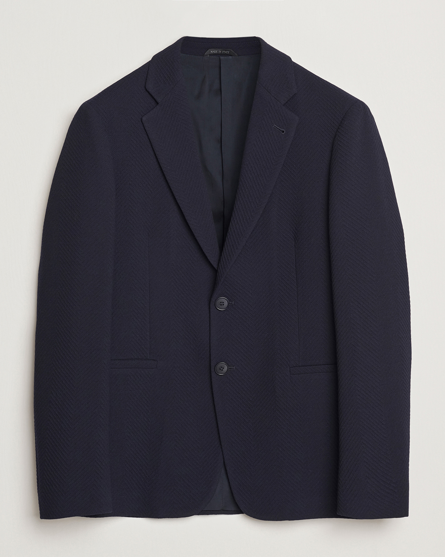 Homme | Blazers | Giorgio Armani | Chevron Wool Stretch Blazer Navy