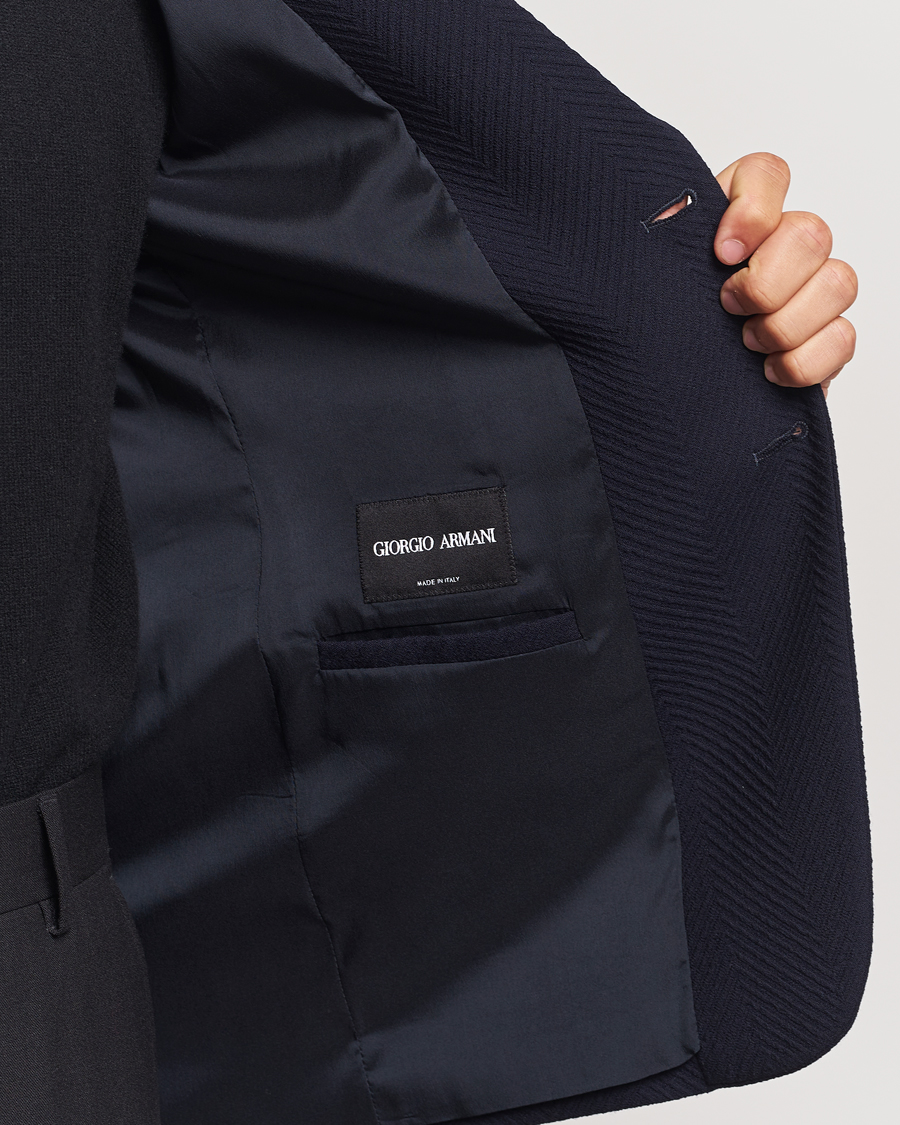 Homme | Blazers | Giorgio Armani | Chevron Wool Stretch Blazer Navy
