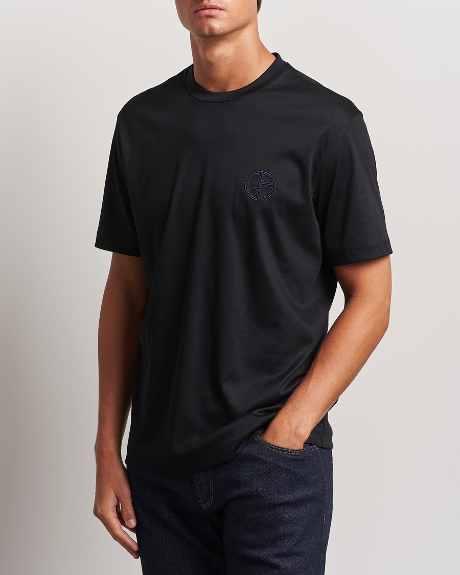 Homme | T-shirts | Giorgio Armani | Embroidered Monogram T-Shirt Black