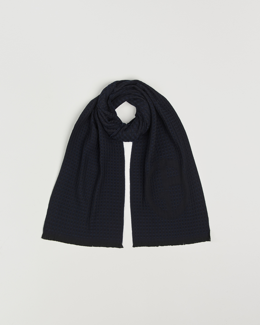 Homme | Giorgio Armani Wool Waffle Knit Scarf Navy | Giorgio Armani | Wool Waffle Knit Scarf Navy