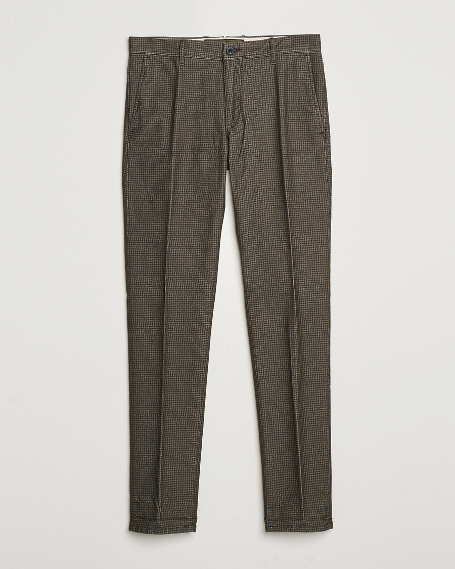 Homme | Pantalons | Incotex | Slim Fit Houndstooth Stretch Slacks Dark Brown