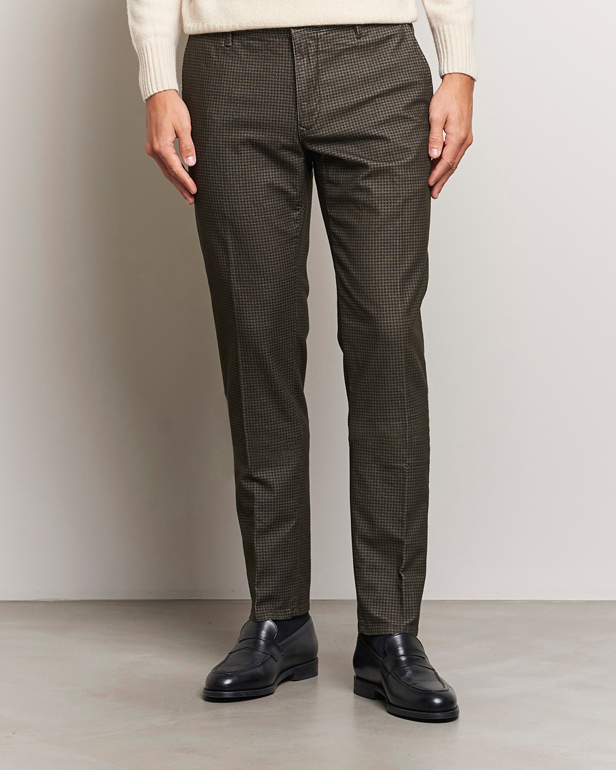 Homme | Pantalons | Incotex | Slim Fit Houndstooth Stretch Slacks Dark Brown