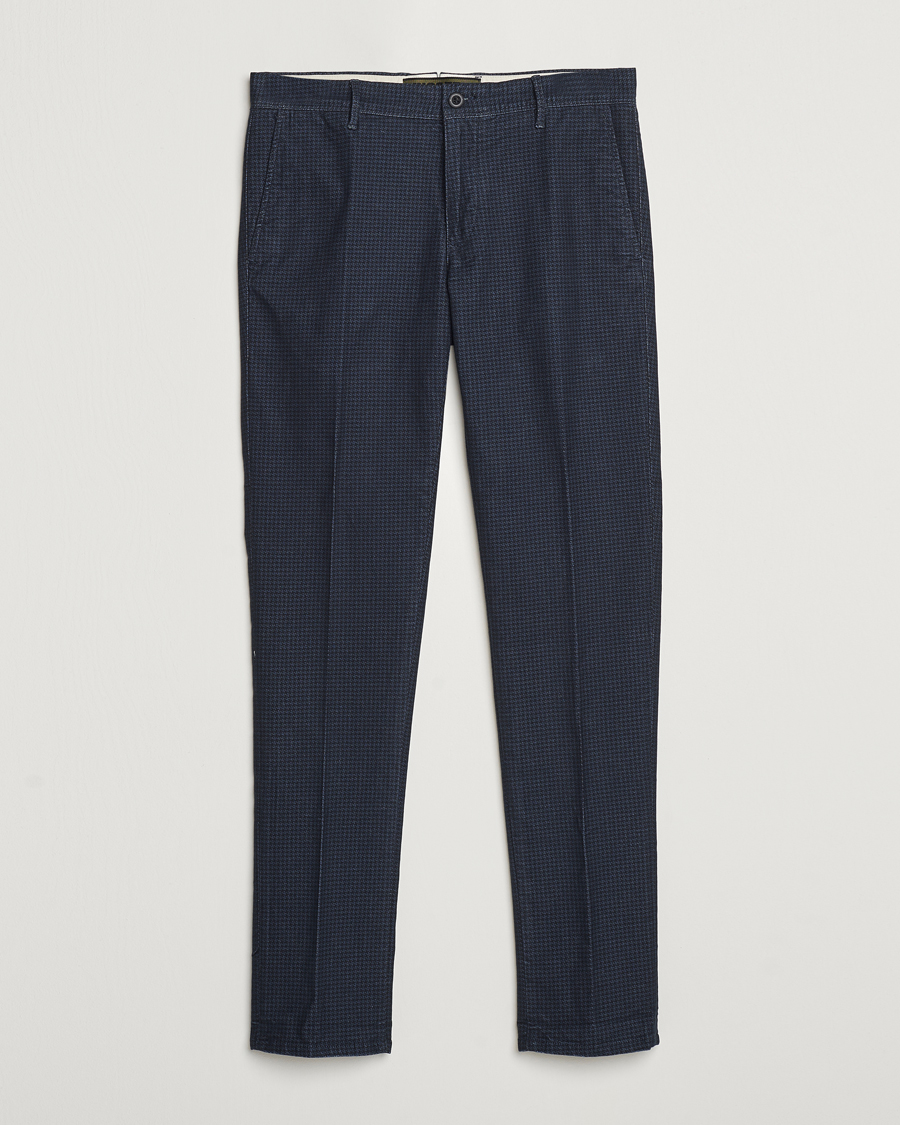 Homme | Pantalons | Incotex | Slim Fit Houndstooth Stretch Slacks Navy