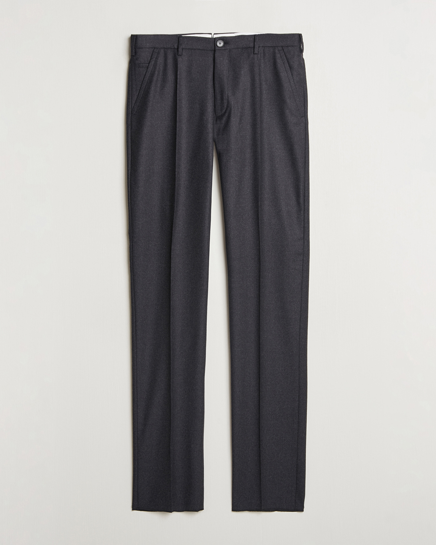 Homme | Pantalons | Incotex | Regular Fit Flannel Trousers Charcoal